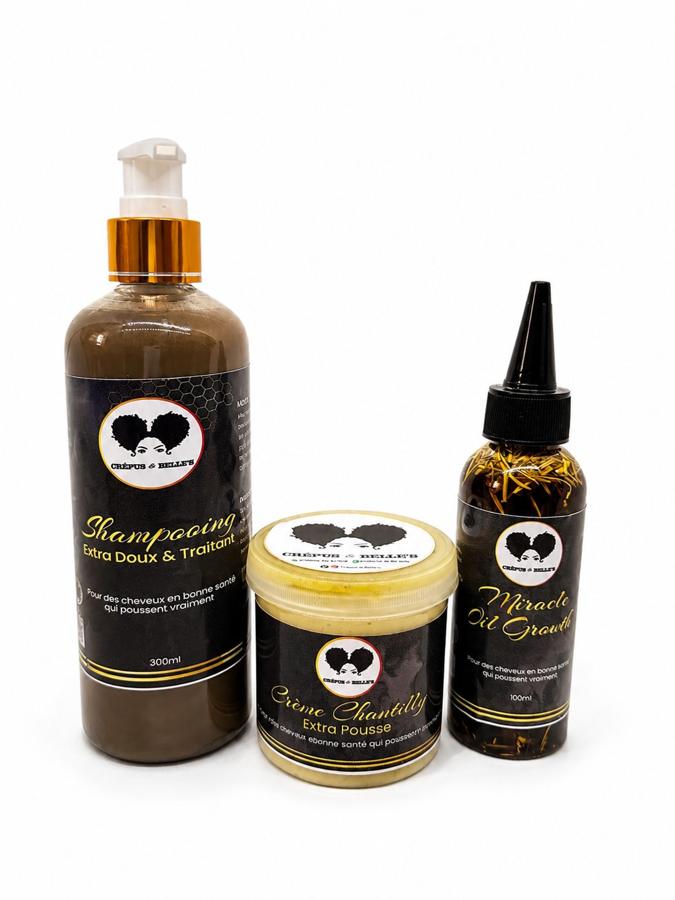 Trio extra pousse — kit cheveux crépus